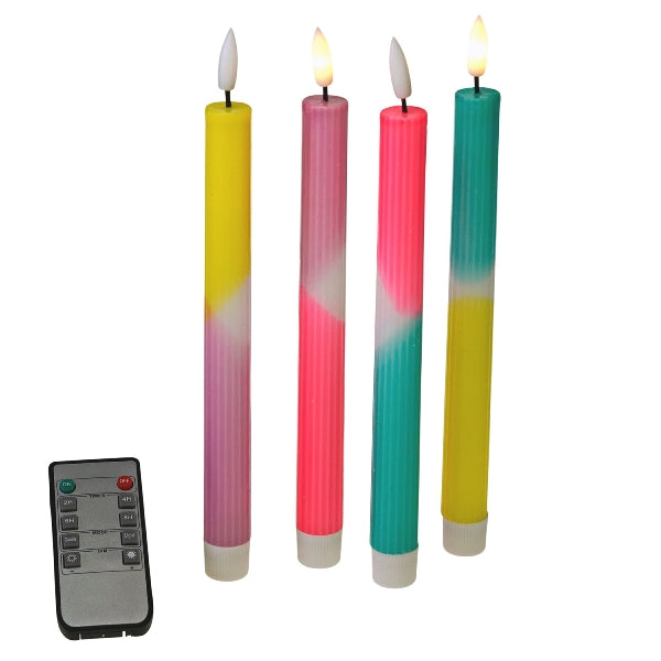 S/4 LED taper candle, multicoloured
grooved, plastic/LED, h.24.5 cm