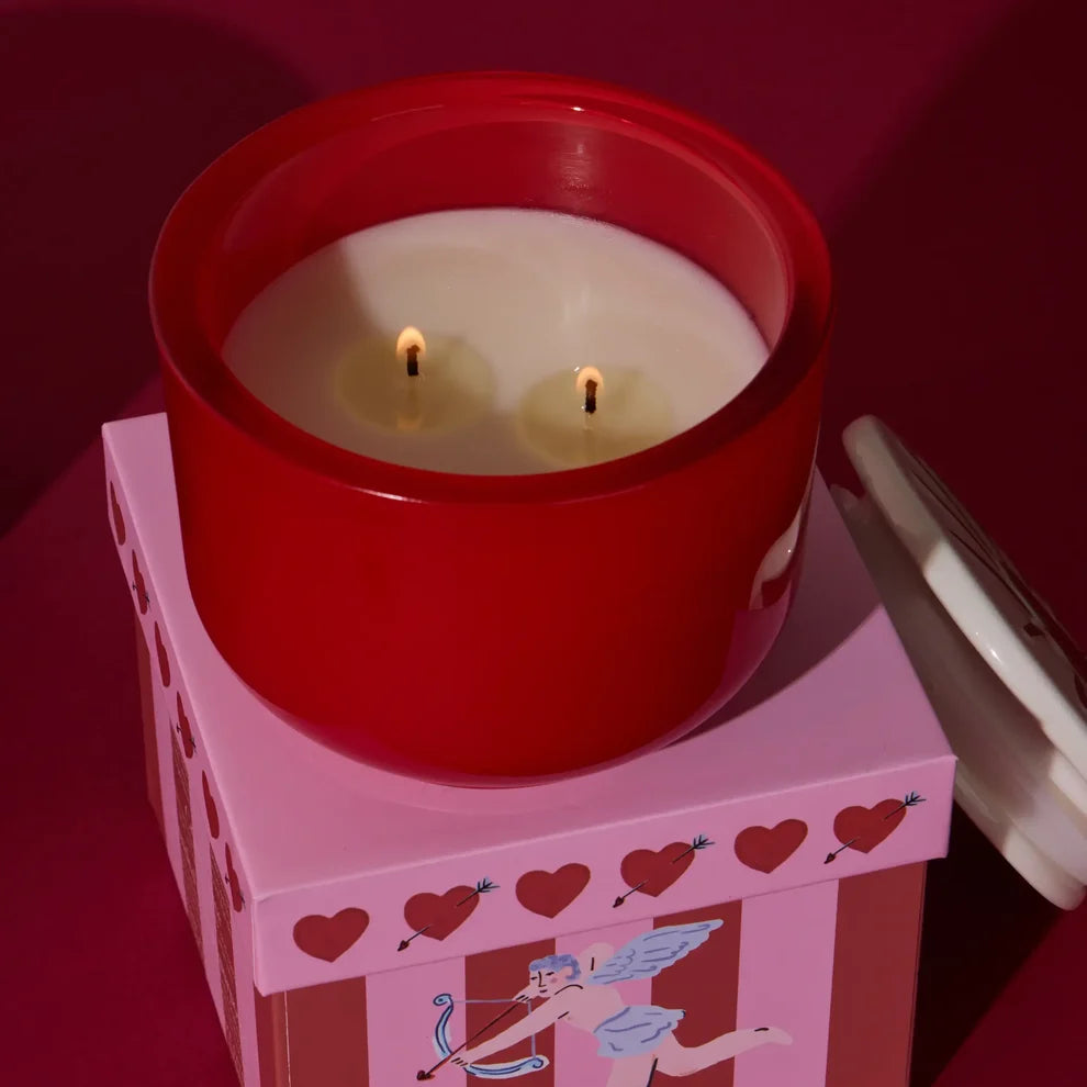 Charmed 8oz/226g Red Glass Candle with Heart Ceramic Lid - Wild Fig & Rose